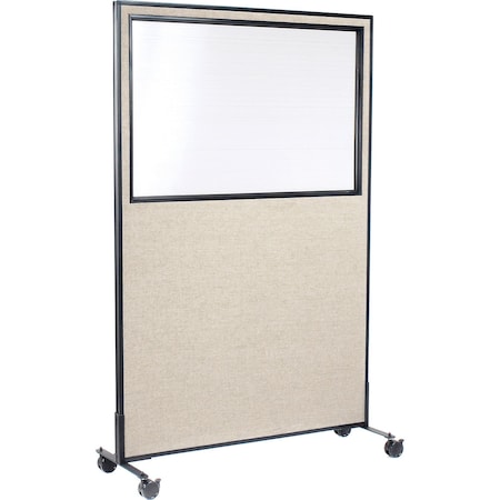 Interion By Global Industrial Interion Mobile Office Partition Panel with Partial Window, 48-1/4inW x 75inH, Tan 694984MTN